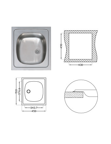 Square sink 1 built-in breast ARES series