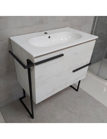 Mueble SCALA 80cm + lavabo + toallero. Color Abedul