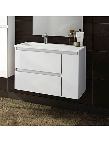 Cabinet and washbasin BOX 90 cm White suspended 2C 1P