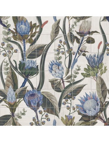 MURAL BLUE LEAVES 120X120 C2
